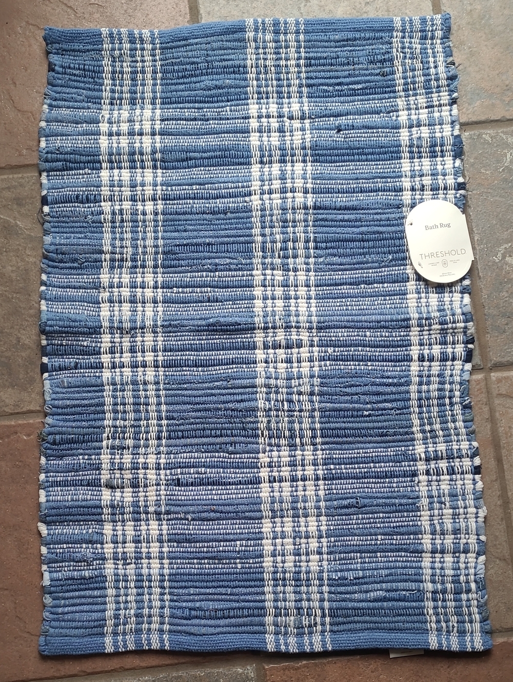 New! Threshold Americana Denim Blue White Plaid Woven Accent Rug 20 x 30